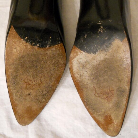 STUART WEITZMAN Black LEATHER Pumps 9 AAA VTG Hexagon High Heel Stiletto Shoes - Picture 14 of 14